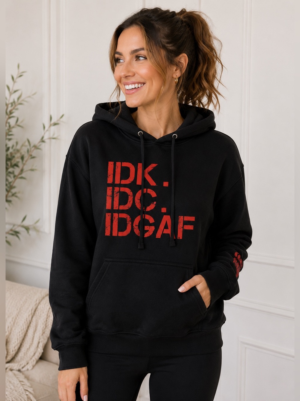 FLAMINGO BLACK & RED “IDK” GRAPHIC STREETWEAR HOODIE SWEATSHIRT SIZE 2XL